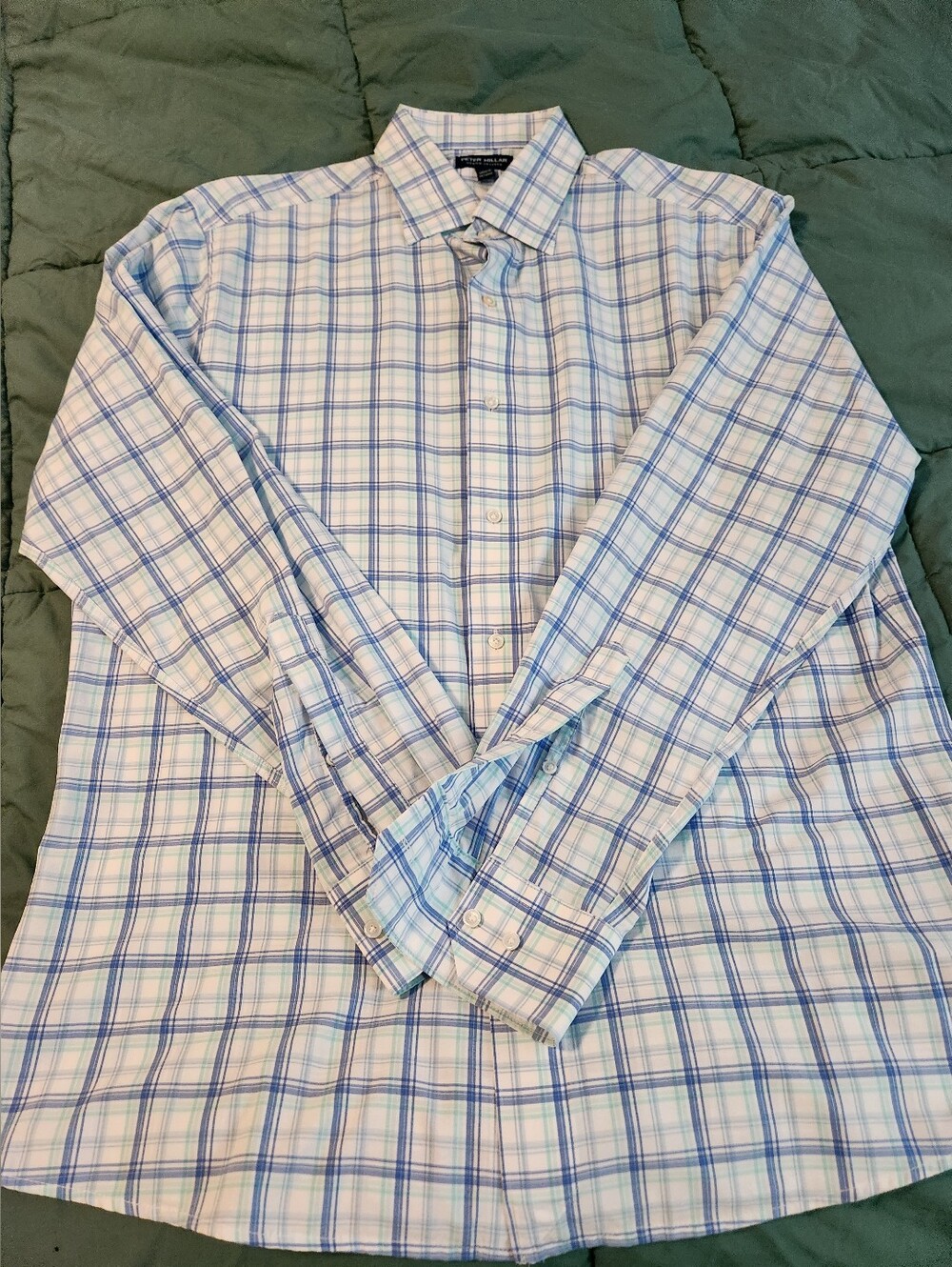 Peter Millar White and Blue Plaid Dress Shirt